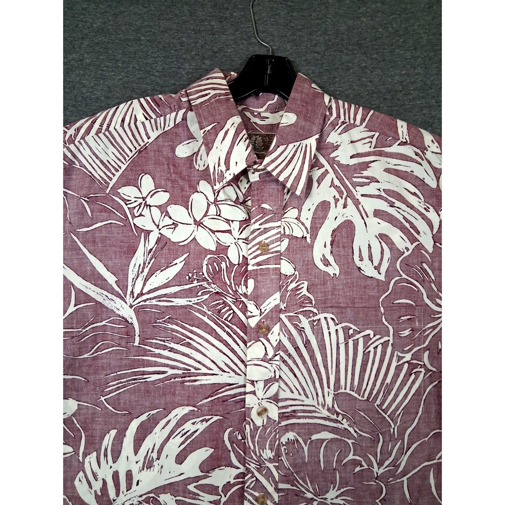 VTG Kalaheo Mens Shirt Large Red Tropical Reverse Weave Hawaiian USA Resort Camp